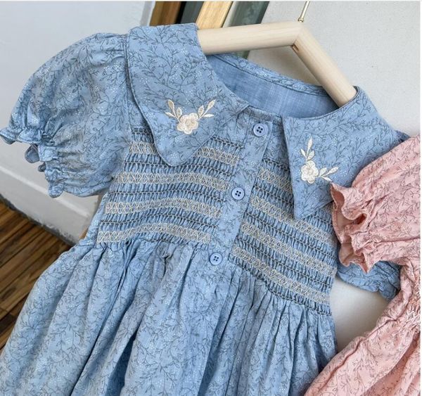 

girl's dresses retail 2021 summer baby girls embroidery pleats pink blue dress, princess kids sweet clothing 1-7t, Red;yellow