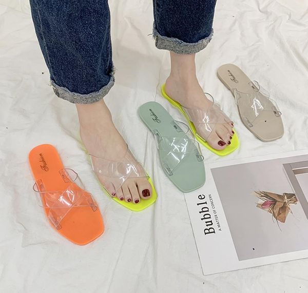 

women slippers summer slides pvc transparent open toe flat casual shoes leisure sandal female beach flip flops, Black