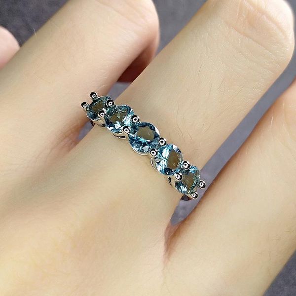 

wedding rings vintage female aqua blue zircon ring charm silver color open engagement luxury crystal round stone for women, Slivery;golden