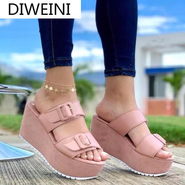 

women sandals 2021 summer casual wedges buckle slippers fashion comfortable platform outdoor open toe beach shoes dress, Black