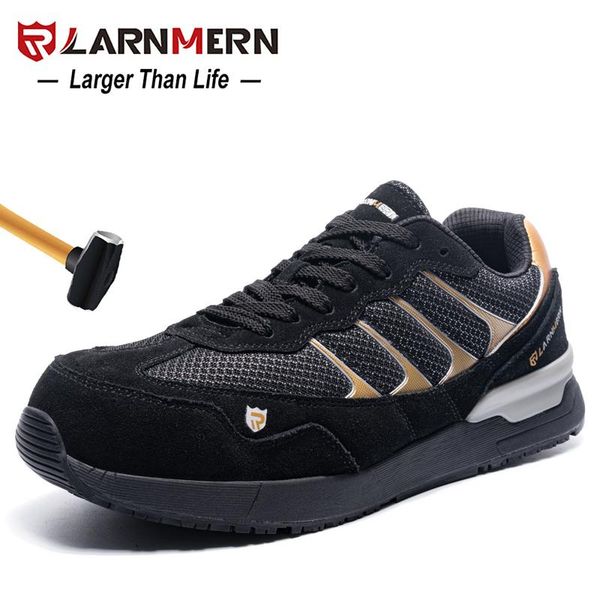 

boots larnmern men's work safety shoes steel toe construction sneaker breathable lightweight anti-smashing anti-static style, Black