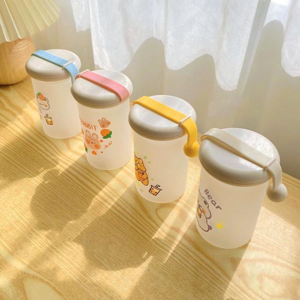 

mugs simple frosted water cup for students with cartoon pattern glass cute girl heart large capacity