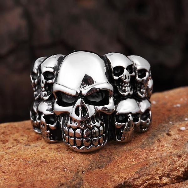 

wedding rings qianbei drop ship big punk biker skull skeleton ring for man stainless steel unique men cool jewelry vintage, Slivery;golden