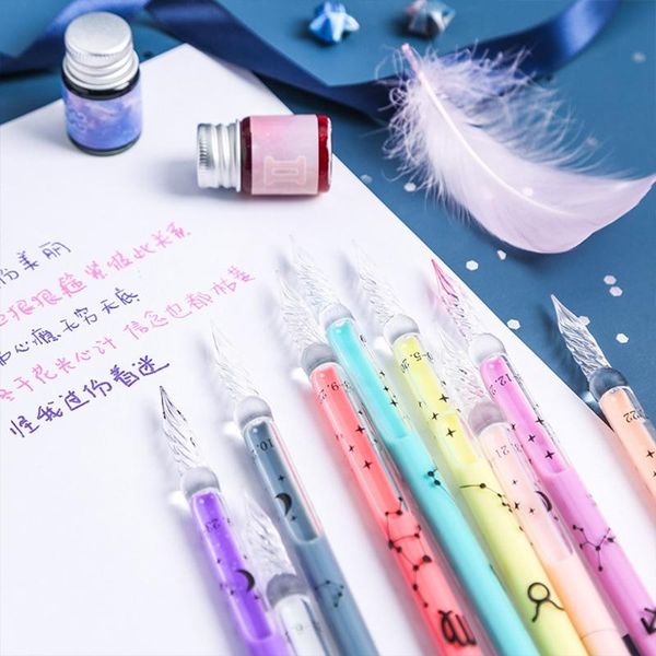 

fountain pens 45ba starry crystal glass dip pen creative handmade 12constellations calligraphy gift