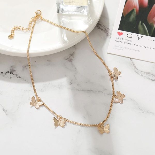 

chokers bohemian cute butterfly choker necklace for women gold color clavicle chain fashion female chic chocker collars collier jewelry, Golden;silver