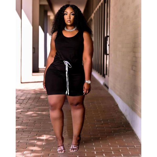 

women's tracksuits 2pcs plus size tracksuit women outfit fitness crew neck tank drawstring loose jogger trouser running shorts casual s, Gray