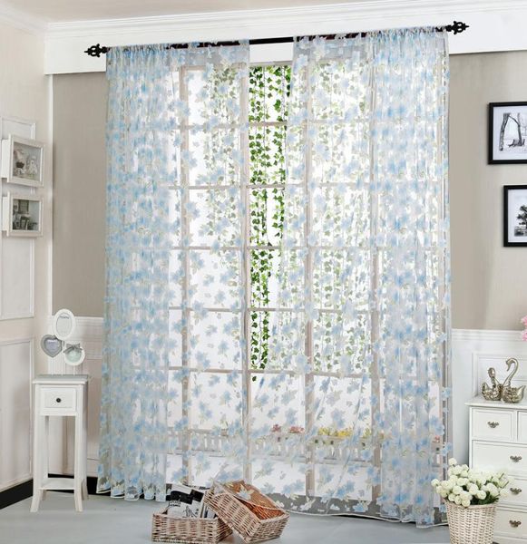 

curtain & drapes colorful floral tulle voile door window sheer valances scarf style