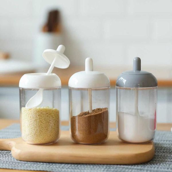 

storage bottles & jars kitchen plastic seasoning bottle transparent box salt tins spice jar with spoon sugar container supplies
