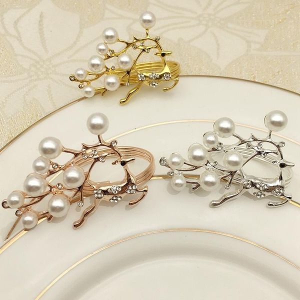 

napkin rings 6pcs gold silver elk chic pearls metal deer holders christmas gifts xmas party decorations