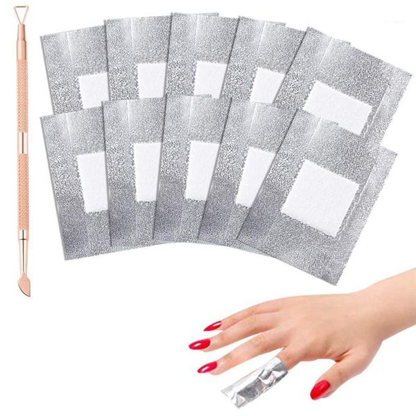 

selling nail set square cotton platinum paper tinfoil double-headed steel pusher remover foil embossing art kits1