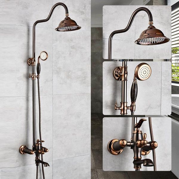 

antique shower set wall mounted bathroom rain gold brass rainfall head sets