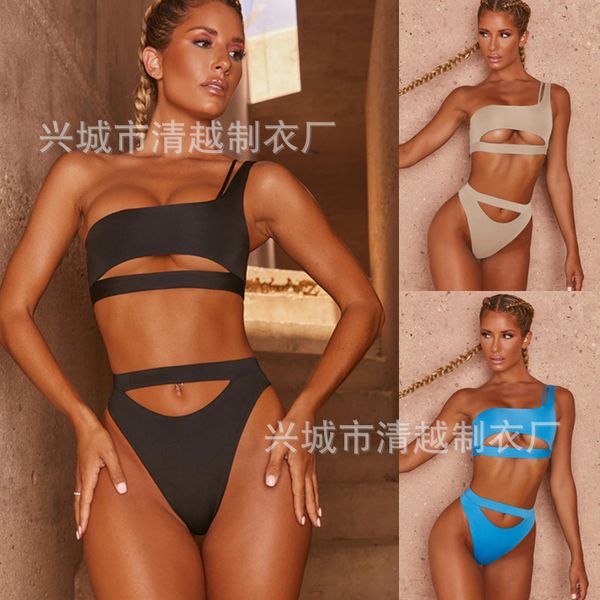

2021 split bikini solid women's swimsuit, White;black