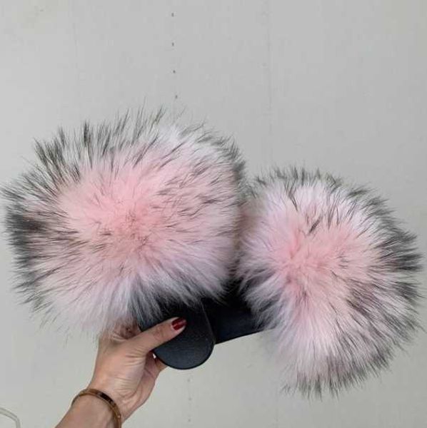 

women fur slippers super big slides lovely flip flops fluffy plush drop shoes, Black