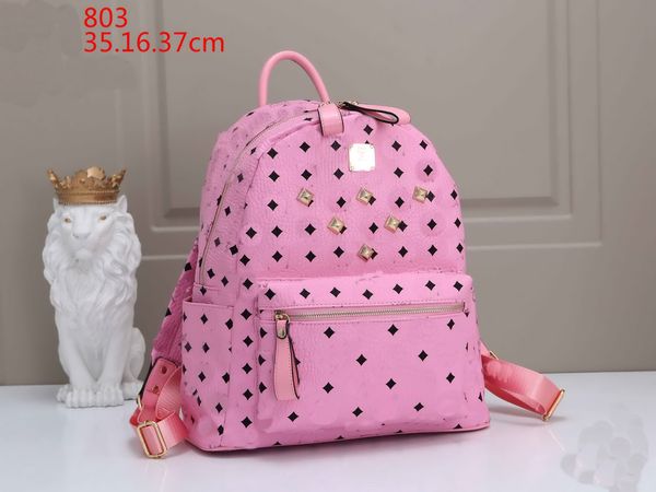 

leather style student travel backpack men women rivet backpacks famous handbag designer girls boys fashion school bags for letter print