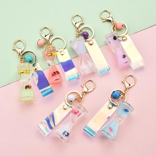 

keychains liquid into oil drum drift bottle keychain quicksand floating marine doll hourglass couple bag pendant keyring fashion gift, Silver