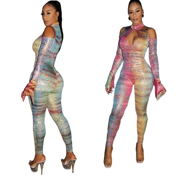 

women's jumpsuits & rompers european design long sleeve print jumpsuit full length skinny romper women lady party body mujer, Black;white