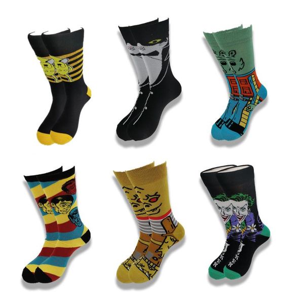 

men's socks a pair of for men and women with cartoon characters animals advanced sewing in autumn winter, Black