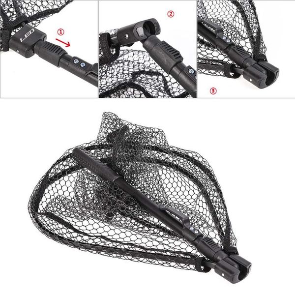 

collapsible fishing net aluminum alloy foldable nylon mesh fish catching landing nets als88 accessories