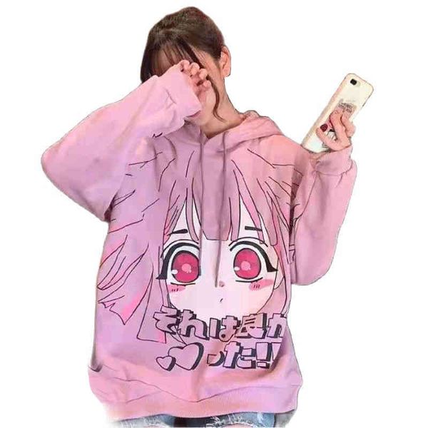 

women's jackets moletom japonÃªs de anime kawaii, para escola e inverno, y2k, elemento quadrÃ¡tico, solto, moletom feminino, plus size, r, Black;brown