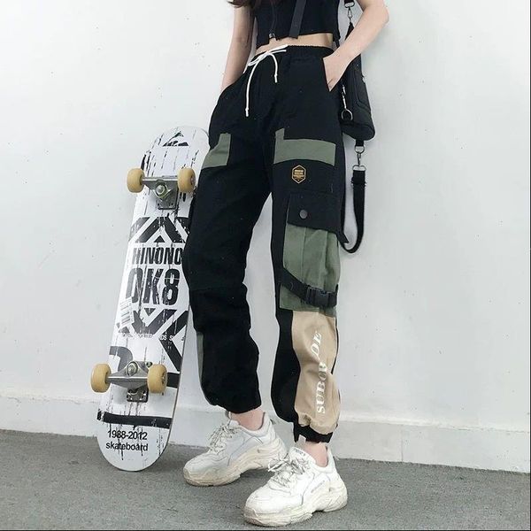 

cargo autumn high waist jogger womens pant loose sweat fashion street trousers casual pocket trouser, Black;white