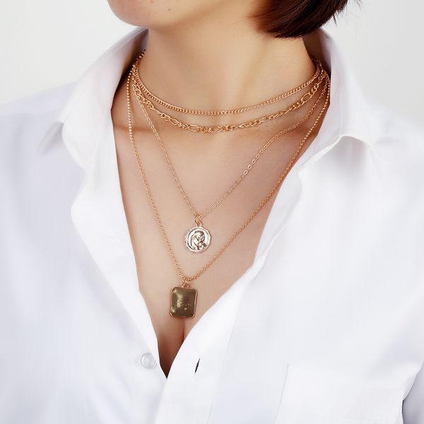 Кулон ожерелья ожерелье для женщин Chocker цепи золотом цвет три слоистые геометрические круглые формы простой Bijoux оптом