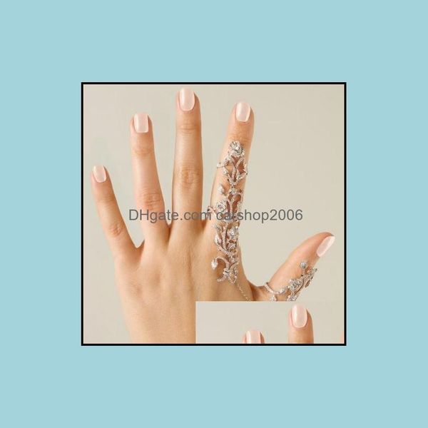 

band jewelrygothic rings gold /sier tone rhinestone rose resizable cross joint knuckle armor ring sets drop delivery 2021 ajcrp, Silver