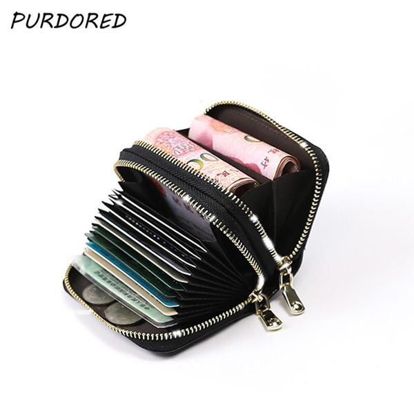 

card holders purdored 1 pc 2 layers holder leather women credit cards case female business wallet tarjetero hombre, Brown;gray