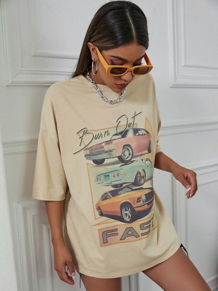 

cartoon graphic drop shoulder tee x6fs#, White