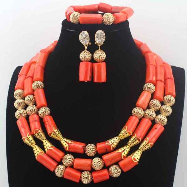 

earrings & necklace marvelous orange african coral beads jewelry set nigerian wedding hd8596, Silver