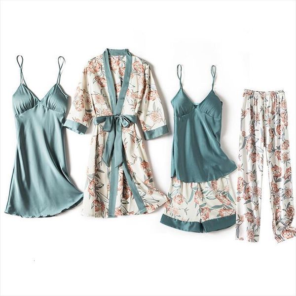 

print flower sleep set womens sleepwears satin nighty amp robe suit kimono bathrobe gown intimate lingerie homewear, Black;red