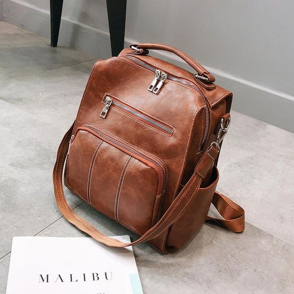 

backpack fashion 2021 pu ladies school bag large capacity simple student casual