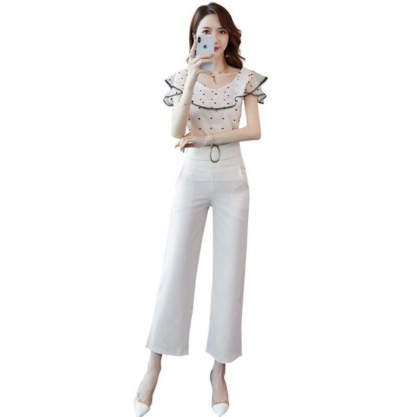 

women's tracksuits o neck blouse & wide-legged pants suit outfit two-piece clothing set korean fashion summer 2021 ol office slim trous, Gray