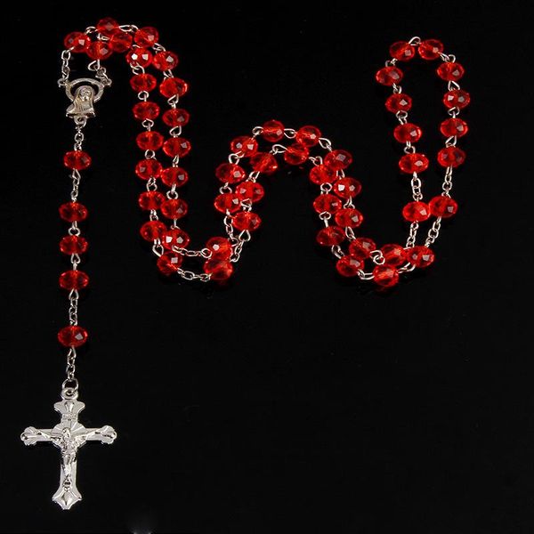 

pieces / classic handmade crystal rosary necklace, fashion rose necklace st. catholic prayer cross necklace8m pendant necklaces, Silver