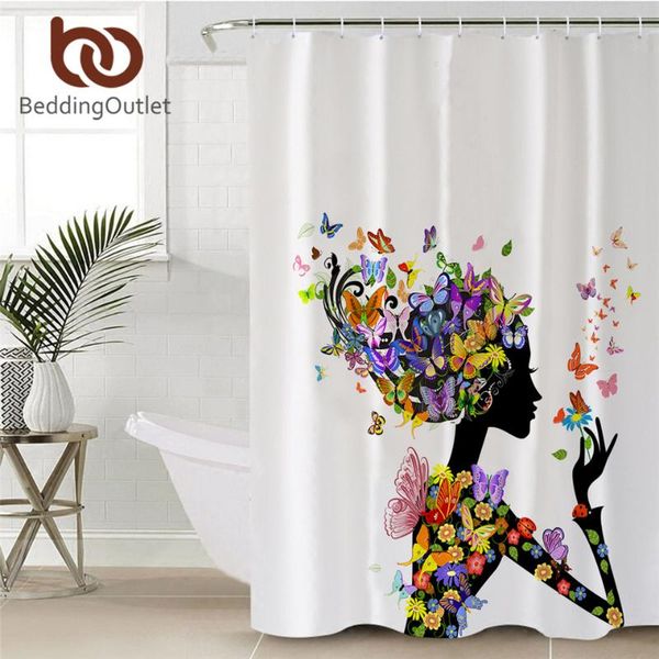 

beddingoutlet beautiful girl shower curtain butterfly waterproof boho bath with hooks for bathroom floral home decor curtains