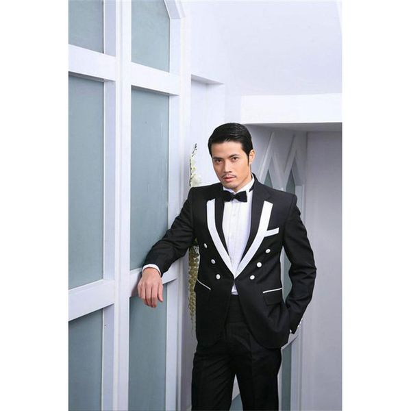 

men's suits & blazers (jacket + pants belt tie) groom's men's suits suit suit's black lapel song male smoking y2r0, White;black