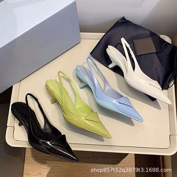 

sandals slippers new pujia triangle label kitten heel sandals in spring and summer of 2021 9svy zly, Black