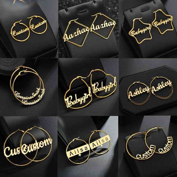 

personalized name stainless steel letter earrings for women 3 color custom cricle weddings party jewelry, Golden;silver