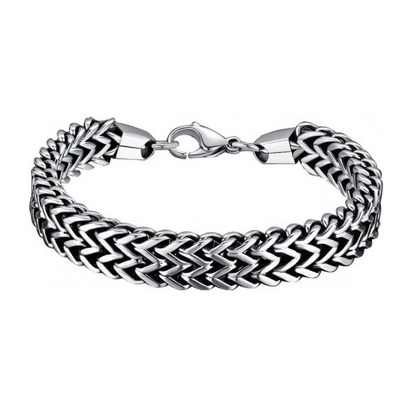 

link, chain onequarter 316l stainless steel mens bracelets domineering double-layer v-shaped titanium snake jewelry, Black