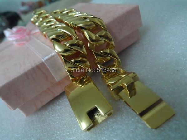 

gold curb chain bracelet stainless steel for men's fashion jewelry 12mm 8.66'' link,, Black