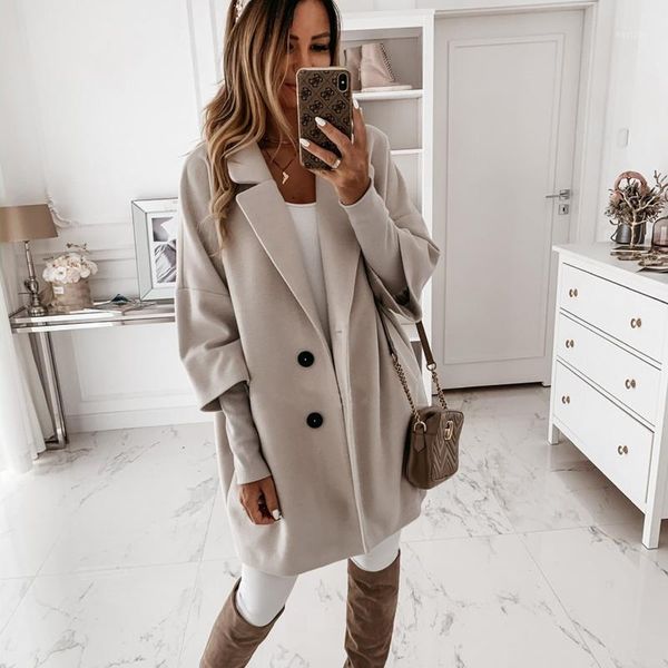 

women's wool & blends winter ladies long coat three quarter sleeves solid color women overcoat single breasted lapel pocket commuter fe, Black