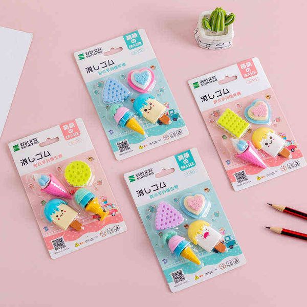 

8-015 biscuit cone shape student rubber set prize stationery