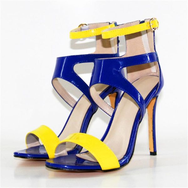 

minan ser fashion women sandals open toe thin heel elegant blue & yellow shoes woman plus us size 5-11.5, Black