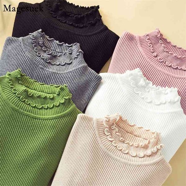 

sweet slim knitted sweater women autumn solid turtleneck s sweaters female bottoming pullover 10380 210512, White;black