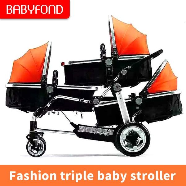 

triple baby stroller easy folding twin three pu wheel absorber there pram strollers#