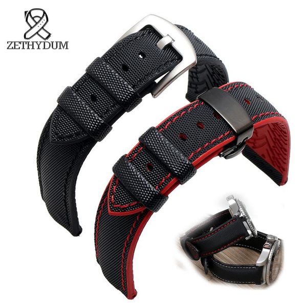 

watch bands perlon strap 18mm 20mm 22mm 24mm waterproof silicone bottom watchband nylon band stitched belt, Black;brown