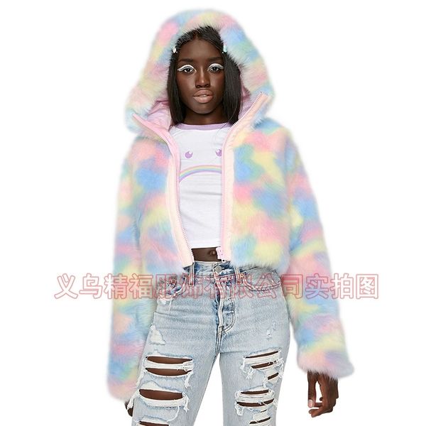 

tiktok, kwai, the same 20 color led, personality style fur coat lady., Black