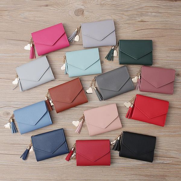 

wallets 2021 coin purse cute student women's tassel pendant trend small fashion pu wallet ladies card bag, Red;black