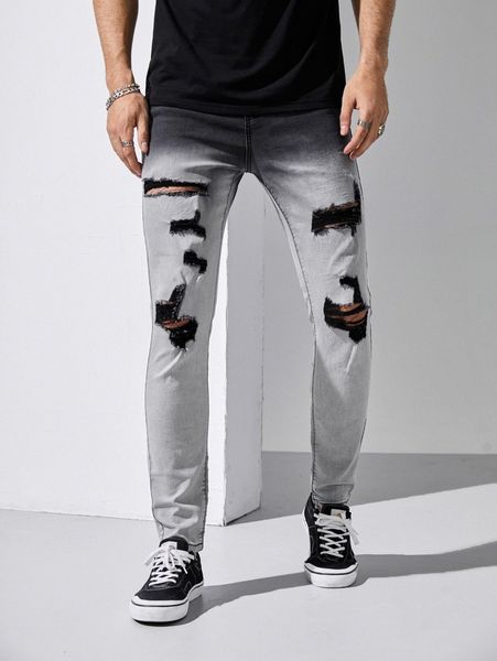 

men ripped washed jeans 03aw#, Blue
