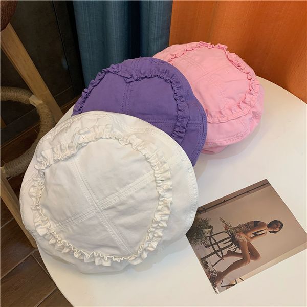 

cool style ~ love lace modeling beret versatile fashion pure color girl hat children, Blue;gray
