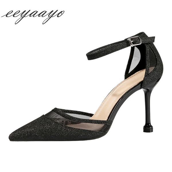 

summer women sandals high thin heel buckle pointed toe solid fashion ladies shoes black female heels dress